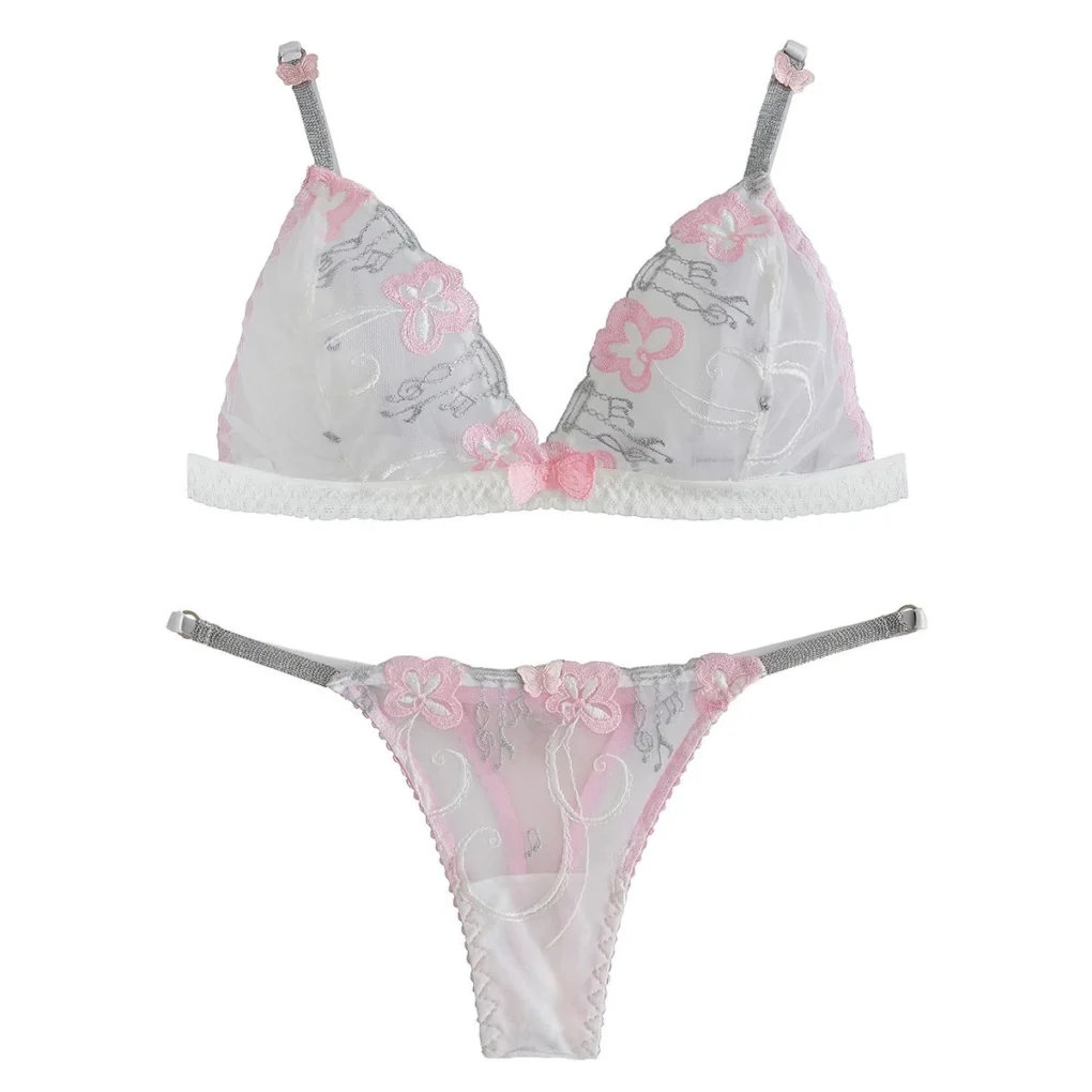 Conjunto de triángulo y microbikini en tul bordado. BELCOT29