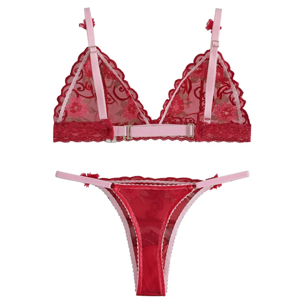 Conjunto de triángulo y microbikini en tul bordado. BORCOT92 - Imagen 2